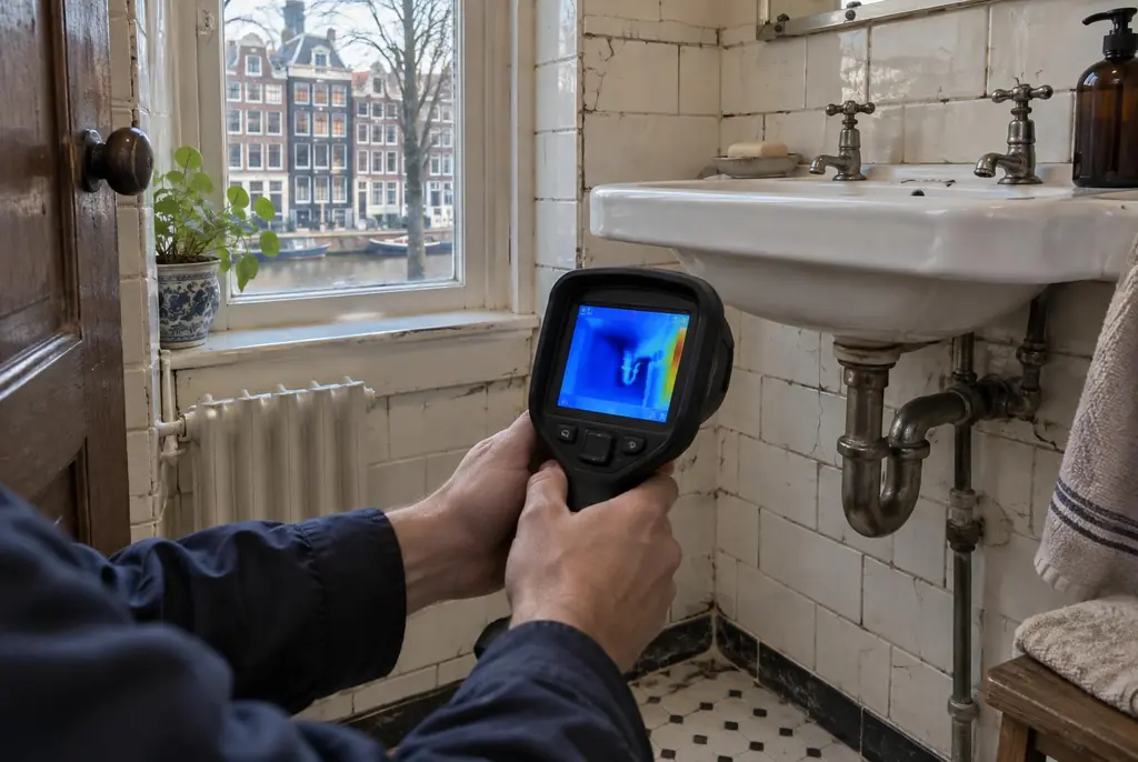 Lekdetectie Maarn – badkamer met oude leidingen achter de tegels