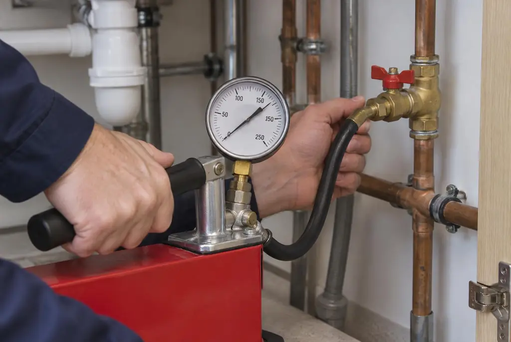 Lekdetectie Maarn – druktest op een waterleiding met een manometer