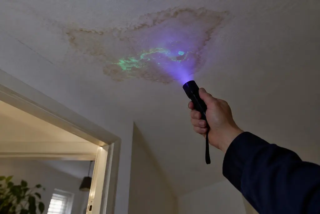 Lekdetectie Maarn – kleurstof controleren op het plafond met uv-licht