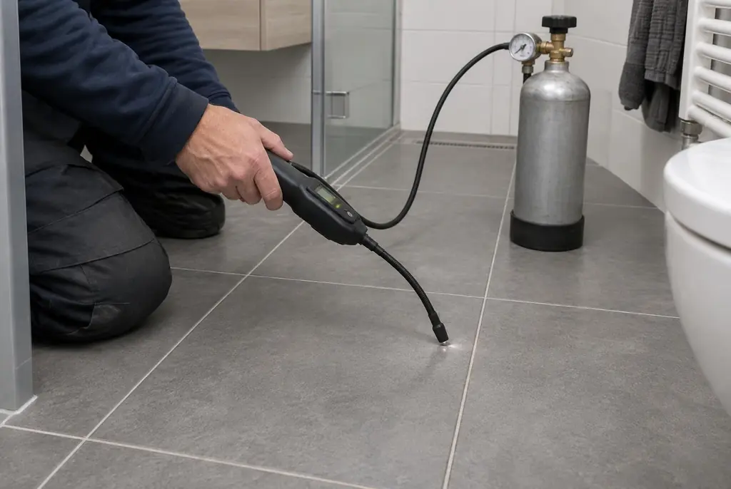 Lekdetectie Maarn – technicus spoort met tracergas een lekkage op in de vloer